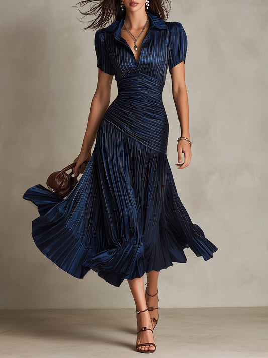 Adriana - Vestido midi retro de satén a rayas