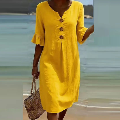 Vestido Midi con Botones de Madera | Manga con Volante | Fresco, Favorecedor y Diario
