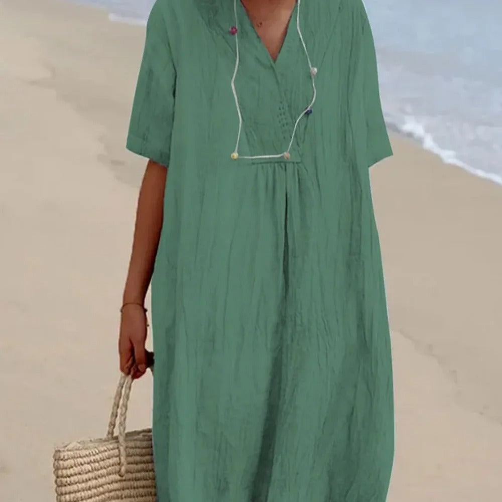 Vestido Largo con Cordón | Escote V Holgado | El Vestido Fácil que te Salva el Verano