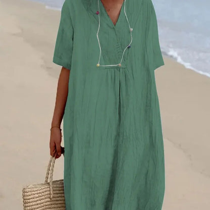 Vestido Largo con Cordón | Escote V Holgado | El Vestido Fácil que te Salva el Verano