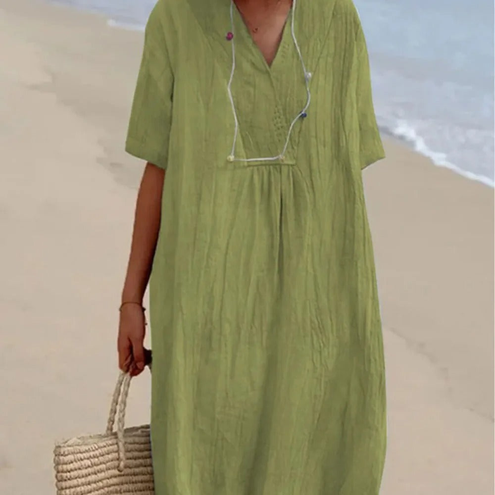 Vestido Largo con Cordón | Escote V Holgado | El Vestido Fácil que te Salva el Verano