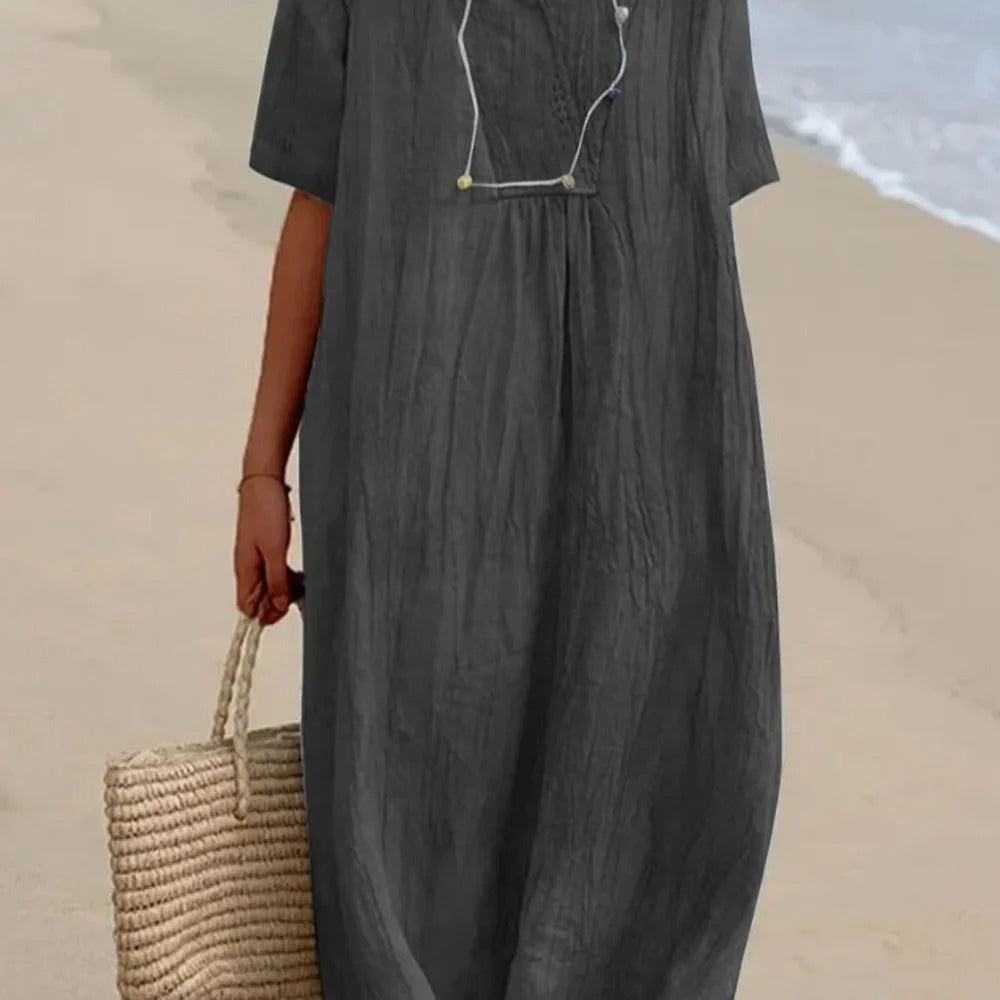 Vestido Largo con Cordón | Escote V Holgado | El Vestido Fácil que te Salva el Verano